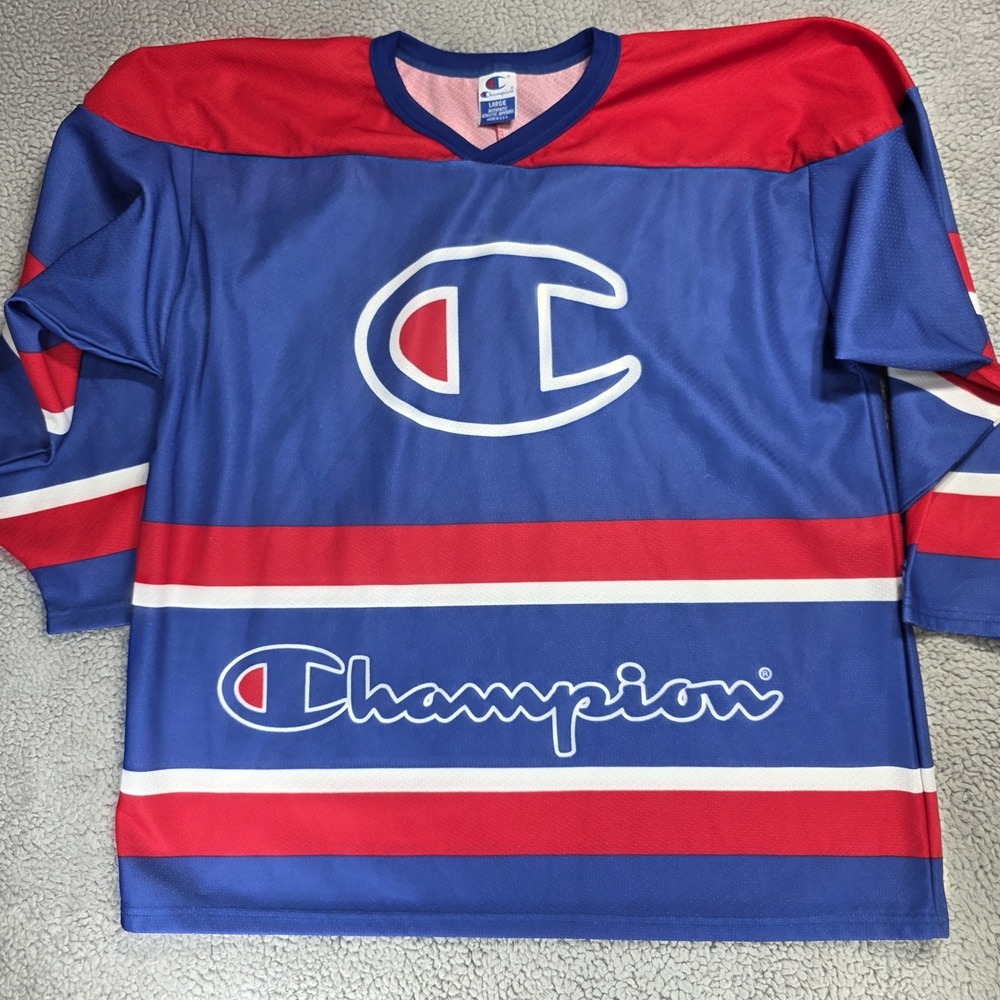 Vintage Champion Big Logo Hockey Jersey 90s Throwback Size Large‎ - Picture 3 of 16
